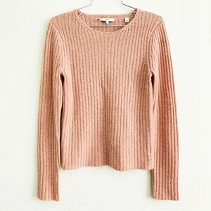VINCE wool cashmere blend ribbed jumper pullover sweater dusty pink longsleeve S